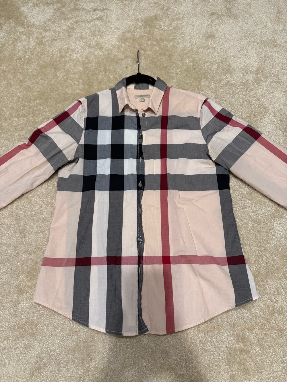 Burberry Beige, Black and Red Plaid Button-Down Shirt